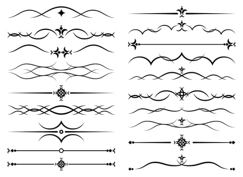 Vintage decoration, calligraphic ornament, corners and dividers vector illustration