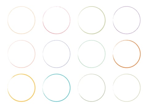 Colored grunge circle brush. Ink frame set vector illustration