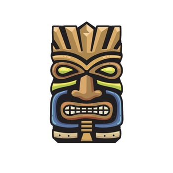 hand drawn Tiki tribal wooden mask vector illustration