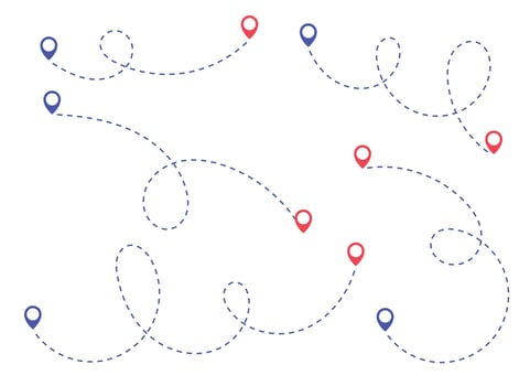 Route icon between two points with dotted path and location pin vector
