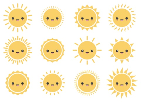 Cartoon sun icon with facial expression vector illustration isolated on white