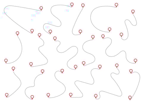 Route icon between two points with dotted path and location pin vector