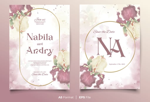 watercolor wedding invitation card template with yellow and red flower ornament vector