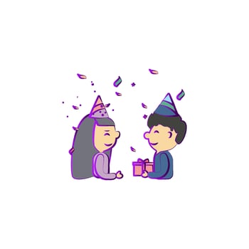 boy gives gift to girl colored vector icon