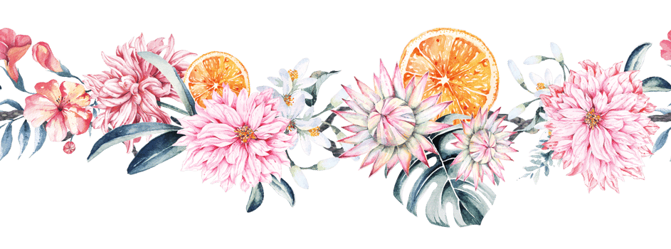 Seamless flower border.Floral pattern with leaf Chrysanthemum and orange .Seamless botanical floral rim, for cards, wedding or fabric.Hand draw with watercolor. png