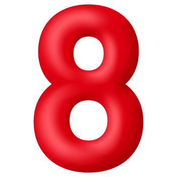 Red 3d number eight isolated on transparent background. Decorative elements for banner, birthday or anniversary party. PNG