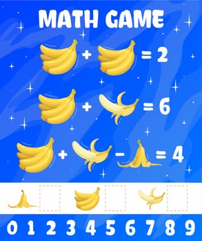 Math game cartoon raw banana fruits vector riddle