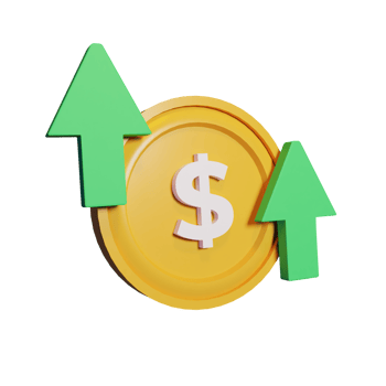 Gold coin increase with dollar sign isolated transparent background 3d render icon design png