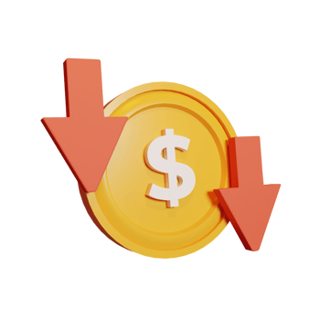 Gold coin reduction with dollar sign isolated transparent background 3d render icon design png