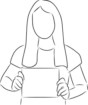 Woman with a sheet of paper in her hands, vector. Hand drawn sketch. vector