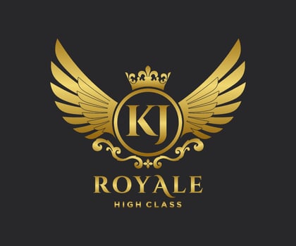 Golden Letter KJ template logo Luxury gold letter with crown. Monogram alphabet . Beautiful royal initials letter. vector