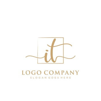 Initial IT feminine logo collections template. handwriting logo of initial signature, wedding, fashion, jewerly, boutique, floral and botanical with creative template for any company or business. vector