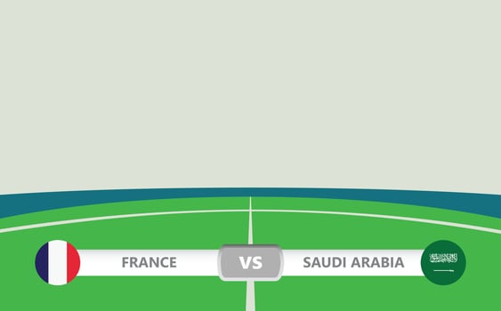 Vector match preview with a lower third label within football stadium background. France vs Saudi Arabia.