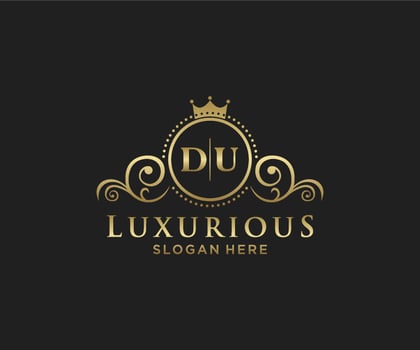 Initial DU Letter Royal Luxury Logo template in vector art for Restaurant, Royalty, Boutique, Cafe, Hotel, Heraldic, Jewelry, Fashion and other vector illustration.