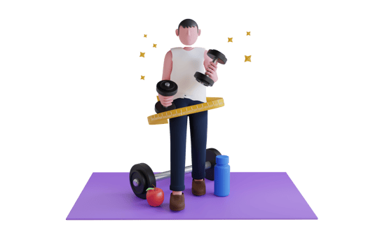 Losing weight. set yourself up for weight loss success,Diet and Exercise,Fit Body and healthy. man is standing on a weight scale with a tape measure. 3D Illustration png