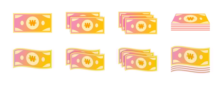 Korean Won Banknote Icon Set vector