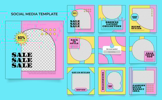 social media template banner fashion sale promotion in retro colorful color vector