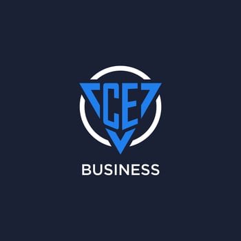 CE monogram logo with triangle shape and circle design elements vector