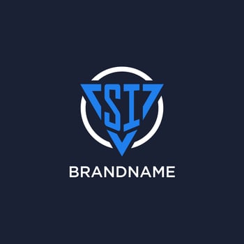 SI monogram logo with triangle shape and circle design elements vector