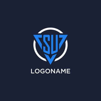 SU monogram logo with triangle shape and circle design elements vector