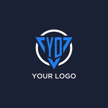 YO monogram logo with triangle shape and circle design elements vector