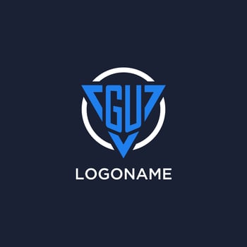 GU monogram logo with triangle shape and circle design elements vector