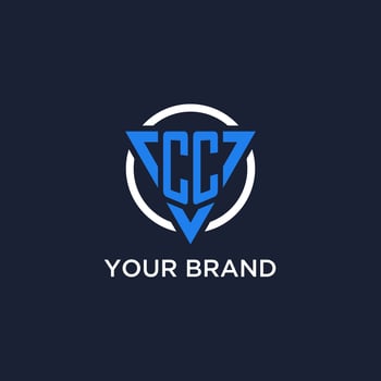 CC monogram logo with triangle shape and circle design elements vector