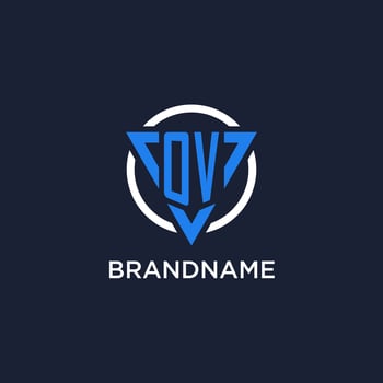 OV monogram logo with triangle shape and circle design elements vector