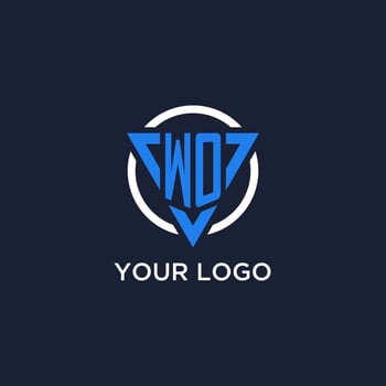 WO monogram logo with triangle shape and circle design elements vector