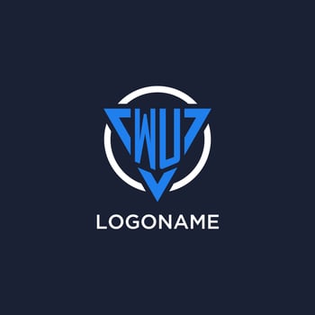 WU monogram logo with triangle shape and circle design elements vector