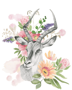 Head of a gazelle with horns framed by flowers png