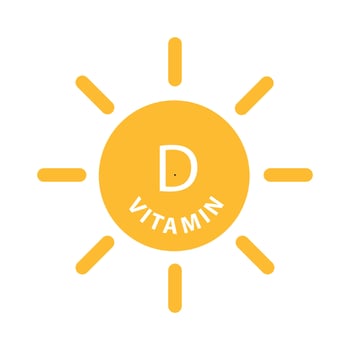 Vitamin D text with sun icon vector beauty, pharmacy, nutrition skin care concept for graphic design, logo, website, social media, mobile app, UI illustration