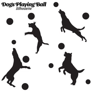 Dogs playing ball silhouette vector illustration.
