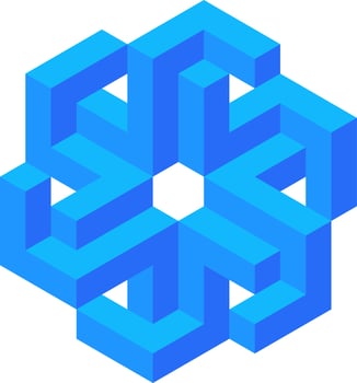 3d optical illusion of impossible shape. 3d illusion circle shape of block cube. 3d geometric infinity shape of circular blocks. Vector illustration for logo, design or art with perspective illusion