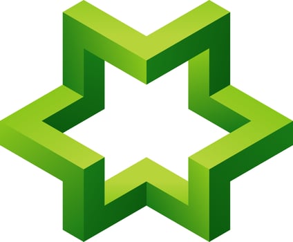 3d optical illusion of impossible shape. 3d illusion star shape of block cube. 3d geometric infinity six star blocks. Vector illustration for logo, design or art with perspective illusion