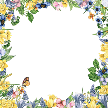 Watercolor hand drawn spring garden full of flowers square frame. Watercolor illustration for scrapbooking. Cartoon hand drawn background with flower for kids design. Perfect for wedding invitation. png