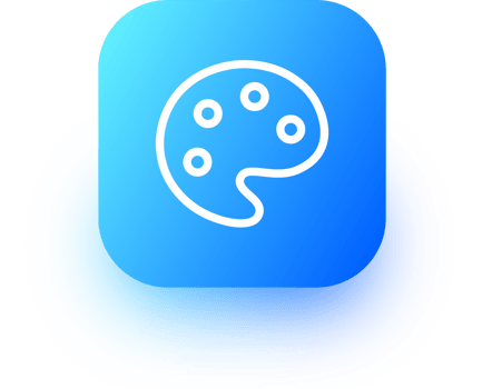 Palette icon in square gradient colors. Art signs illustration. png
