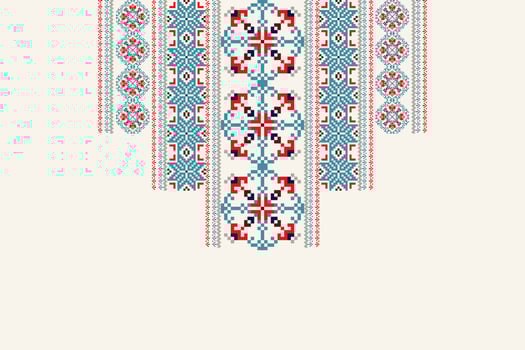 Neckline floral cross stitch embroidery on white background.boho neckline orientalist pattern traditional.Aztec style abstract illustration.design for texture,fabric,fashion women wearing,clothing. vector