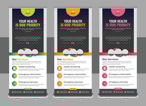 Medical Healthcare services roll up banner design, or promotion, exhibition, printing, presentation layout and concept for hospital doctor clinic dental x standee banner vector