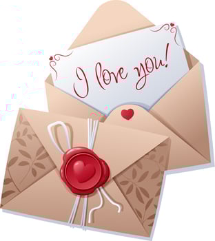 Love letter in an envelope with a wax seal. Confession, I love you. Gift, valentine s day. Vector illustration, icon