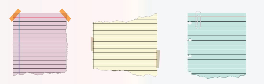 3 sets of Ripped paper notes. Torn notepaper vectors. Notepaper backgrounds. Pastel palette notepaper. vector