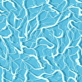 Blue background with white stripes. Seamless pattern of water surface. Pool, river, sea or ocean liquid aqua tropical waves. vector