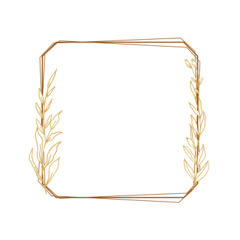 Elegant gold square floral border with hand drawn leaves and flowers for wedding invitation, thank you card, logo, greeting card png