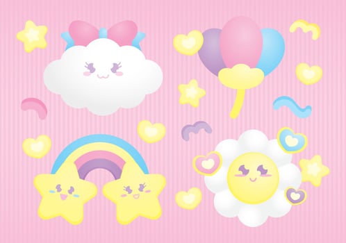 cute kawaii cartoon illustration vector set