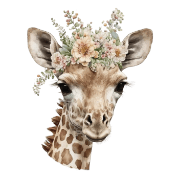 Cute Giraffe With Floral Knitted Hat Watercolor Painting Style png