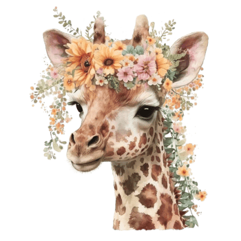 Cute Giraffe With Floral Knitted Hat Watercolor Painting Style png