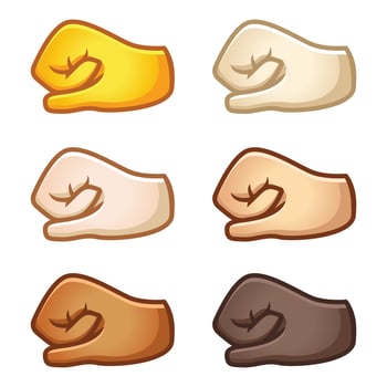 Different mood emoji. Emotional fist bump punch emoji hand set of various skin tones cute cartoon stylized vector cartoon illustration icons. Isolated on white background.