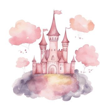 Pink Watercolor Castle Isolated. png