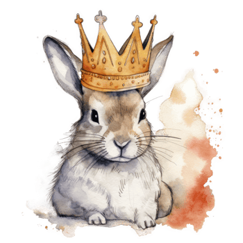 Watercolor bunny with crown. png