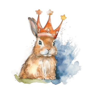 Watercolor bunny with crown. png